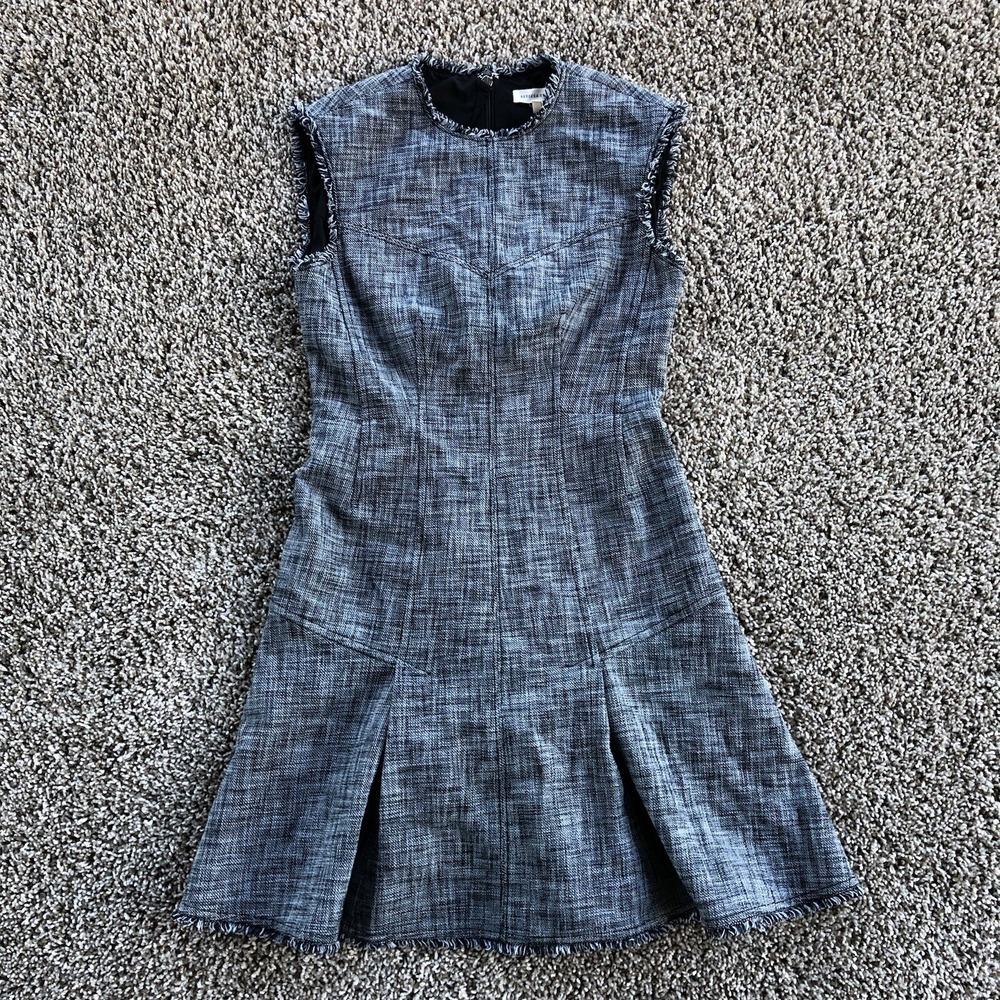 Rebecca Taylor Dress Womens Size 2 Sleeveless Slub Suiting‎ Tweed Back Zip Gray